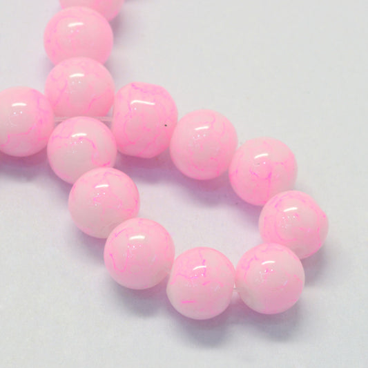 Glaspärlor 8,5-9mm Pink Swirl, 20-pack