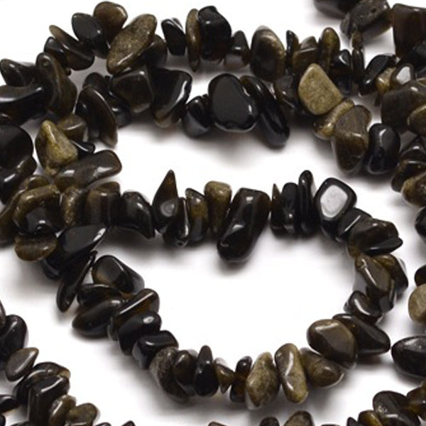 Guld Obsidian Kristallchips 5-8mm Naturliga Ädelstenar, 1 sträng (38cm)
