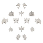 Vilda Djur Berlocker i Rostfritt stål 7 stilar 2 av varje, 1 Minibox med 14st