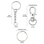 Nyckelringar 20mm med Kedja och Karbinhake 31mm Platinumpläterade, 3st