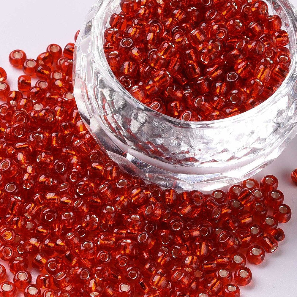 Seed Beads 3mm Transparent Röd med silverfordrad insida, 30 gram (ca 900st)