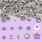 Bicone Metallpärlor Distanspärlor 5~7x2~4mm Antiksilver i 10 stilar, 100-pack