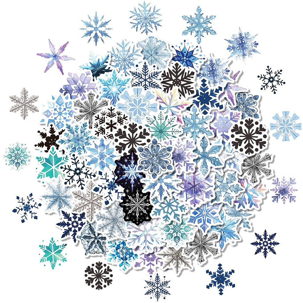 Klistermärken 48-52mm Vackra Snöflingor, 50st olika motiv