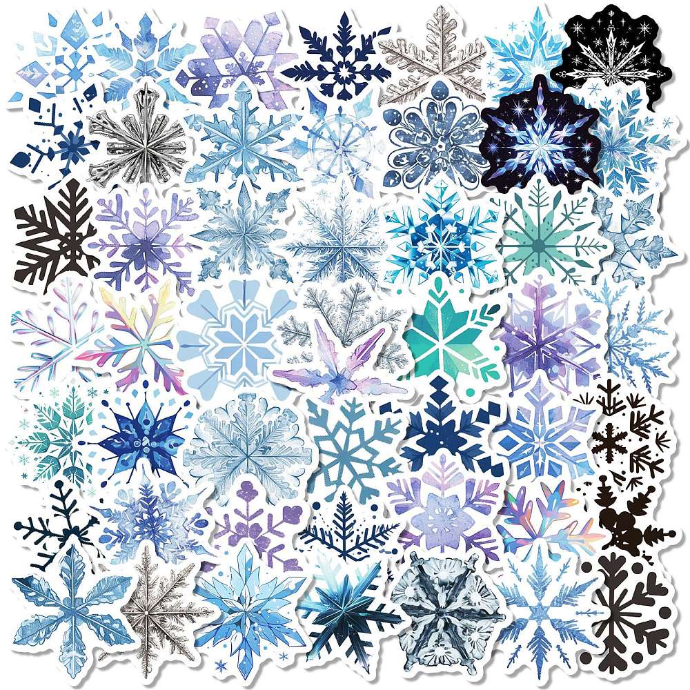 Klistermärken 48-52mm Vackra Snöflingor, 50st olika motiv