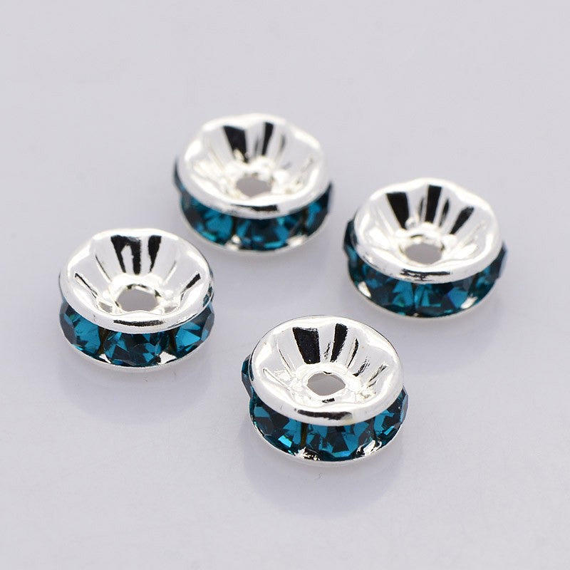 Strassrondeller 6mm Silverpläterade Zirconiablå Strass, 10-pack