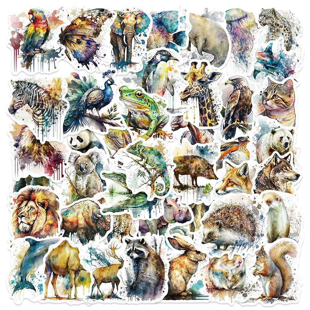 Klistermärken 37-66mm Illustrationer av Exotiska Djur, 50st