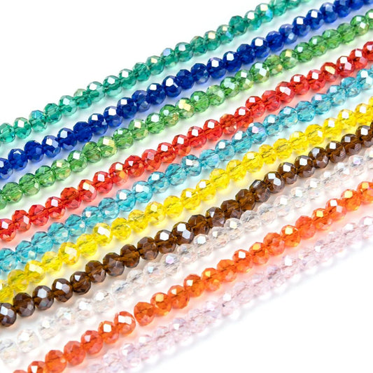 Facetterade Glaspärlor 4x3mm AB-Elektropläterade Mixade färger, 100-pack