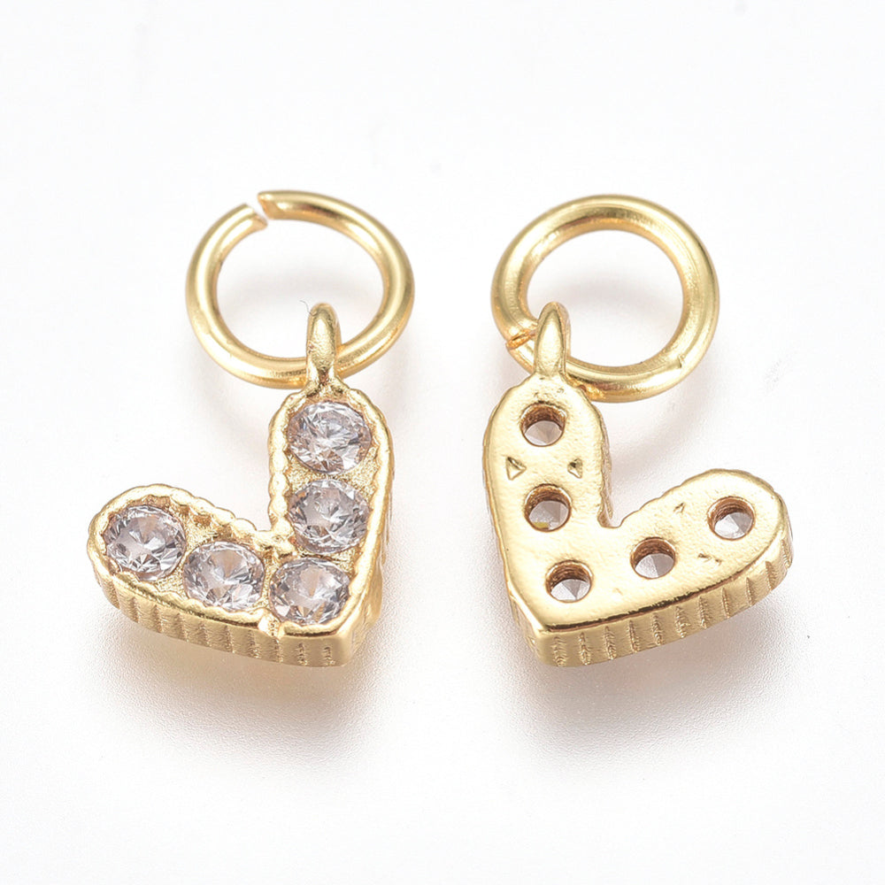 Hjärta 8x6mm Berlock Hänge 18K Guldplätering & Cubic Zirconiasten i 4 färger, 1st