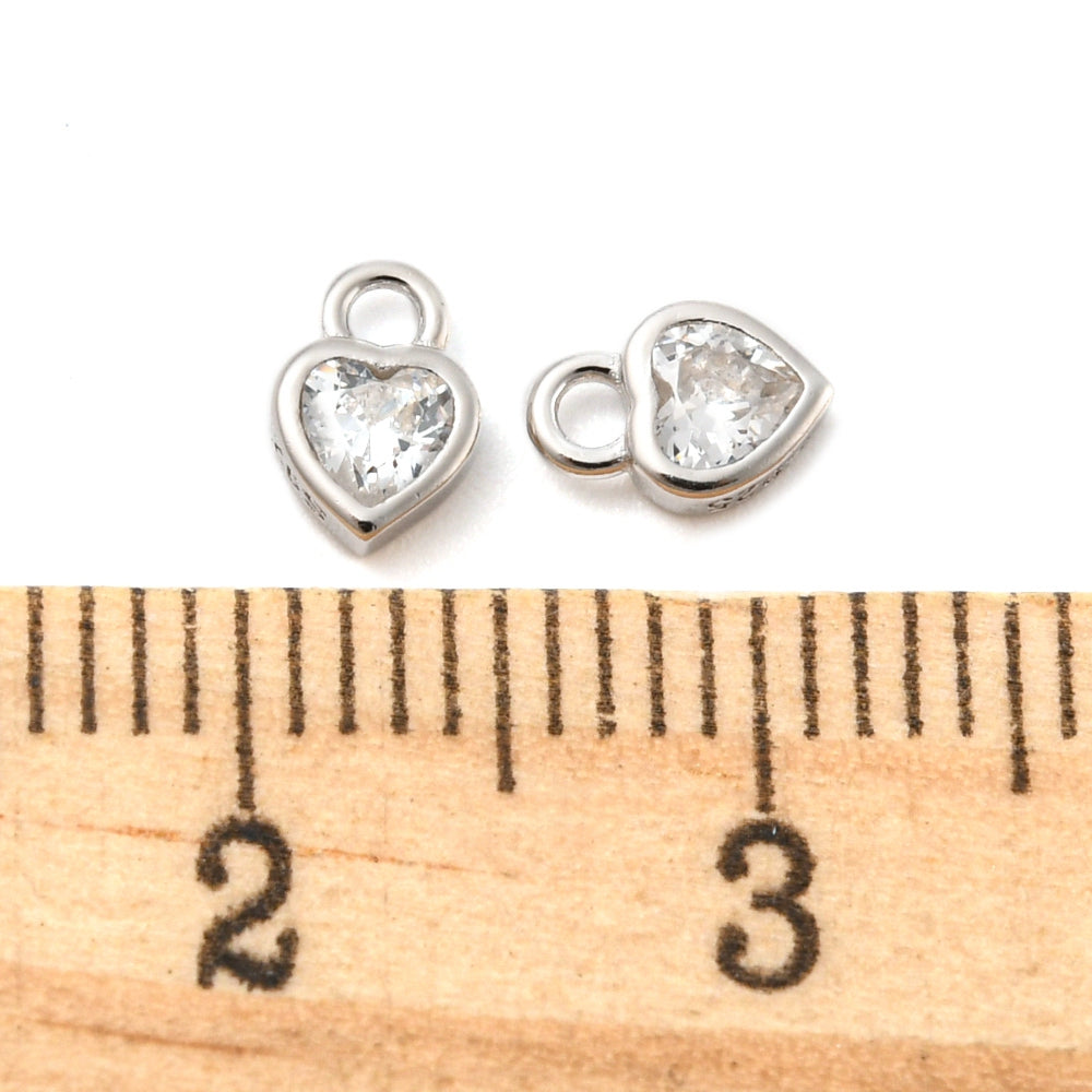 Berlock Hänge Superliten 6x4mm Äkta 925 Sterling Silver med Cubic Zirconia Hjärta, 1st