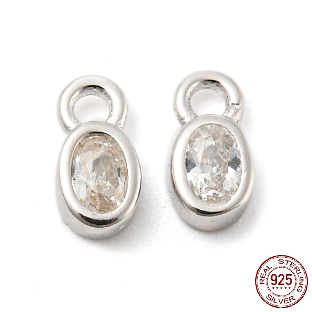 Berlock Hänge Oval 6x3mm Äkta 925 Sterling Silver med Cubic Zirconia, 1st