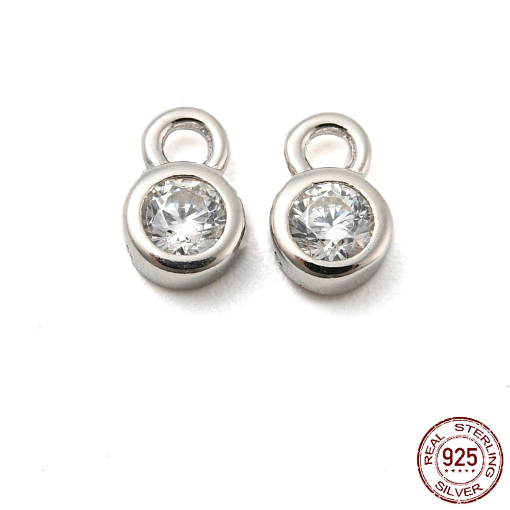 Berlock Hänge Rund 5,5x3,6mm Äkta 925 Sterling Silver med Cubic Zirconia, 1st