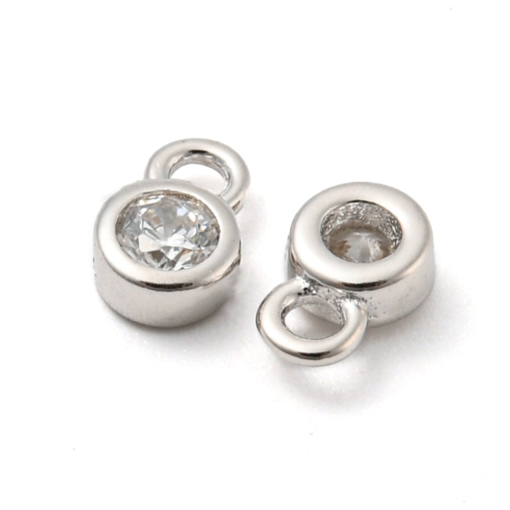 Berlock Hänge Rund 5,5x3,6mm Äkta 925 Sterling Silver med Cubic Zirconia, 1st