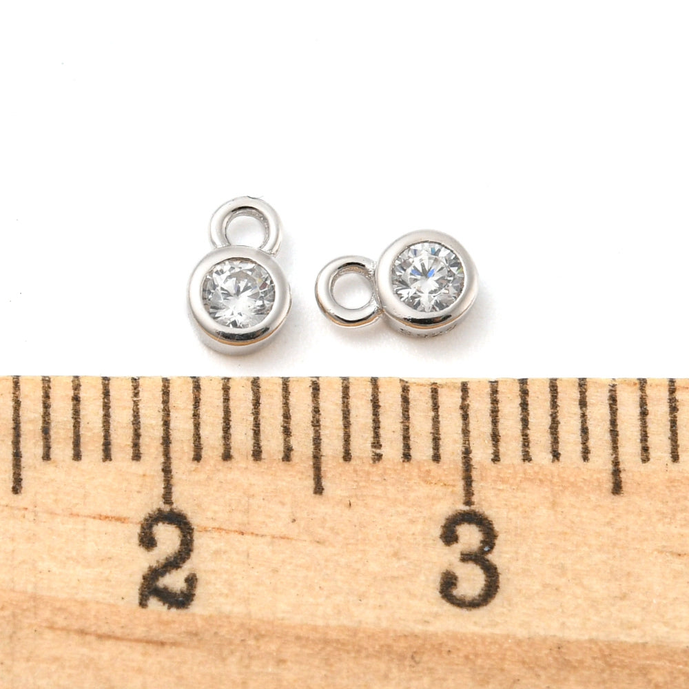 Berlock Hänge Rund 5,5x3,6mm Äkta 925 Sterling Silver med Cubic Zirconia, 1st