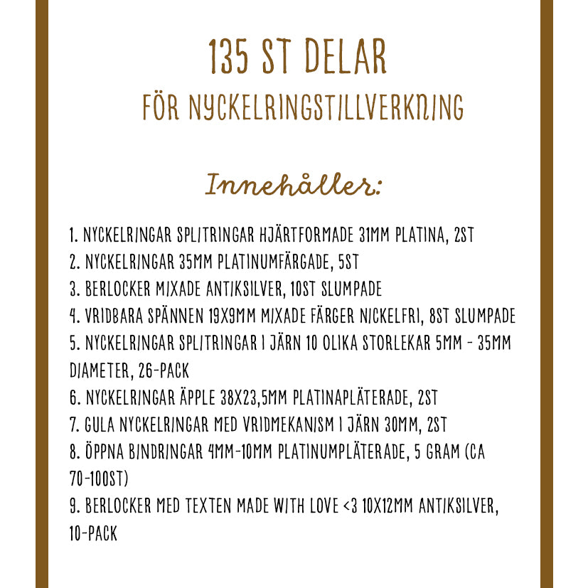 SMYCKESPAKET Nyckelrings-tillverkning, ca 135 delar