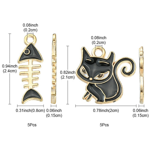 Berlocker Katt & Fiskben Svart, 4-pack