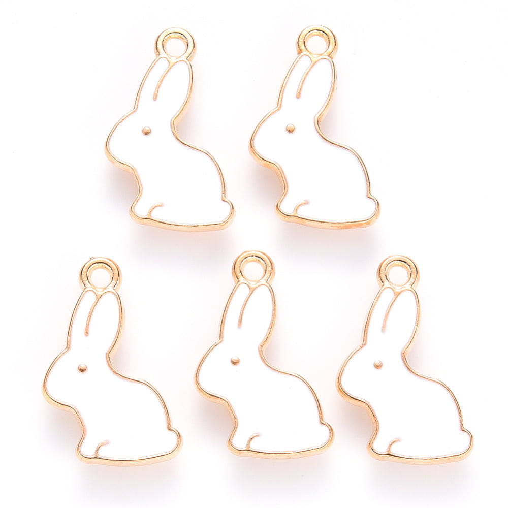 Emaljberlocker Vita Kaniner 17x11mm, 5-pack