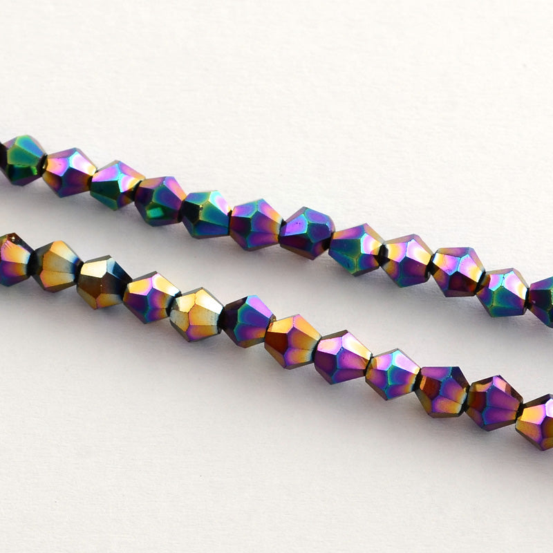 Små Fasetterade Biconformade Glaspärlor 3x3,5mm Regnbågspläterade, 1 sträng (ca 105st)