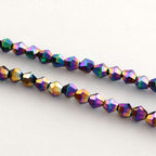 Små Fasetterade Biconformade Glaspärlor 3x3,5mm Regnbågspläterade, 1 sträng (ca 105st)