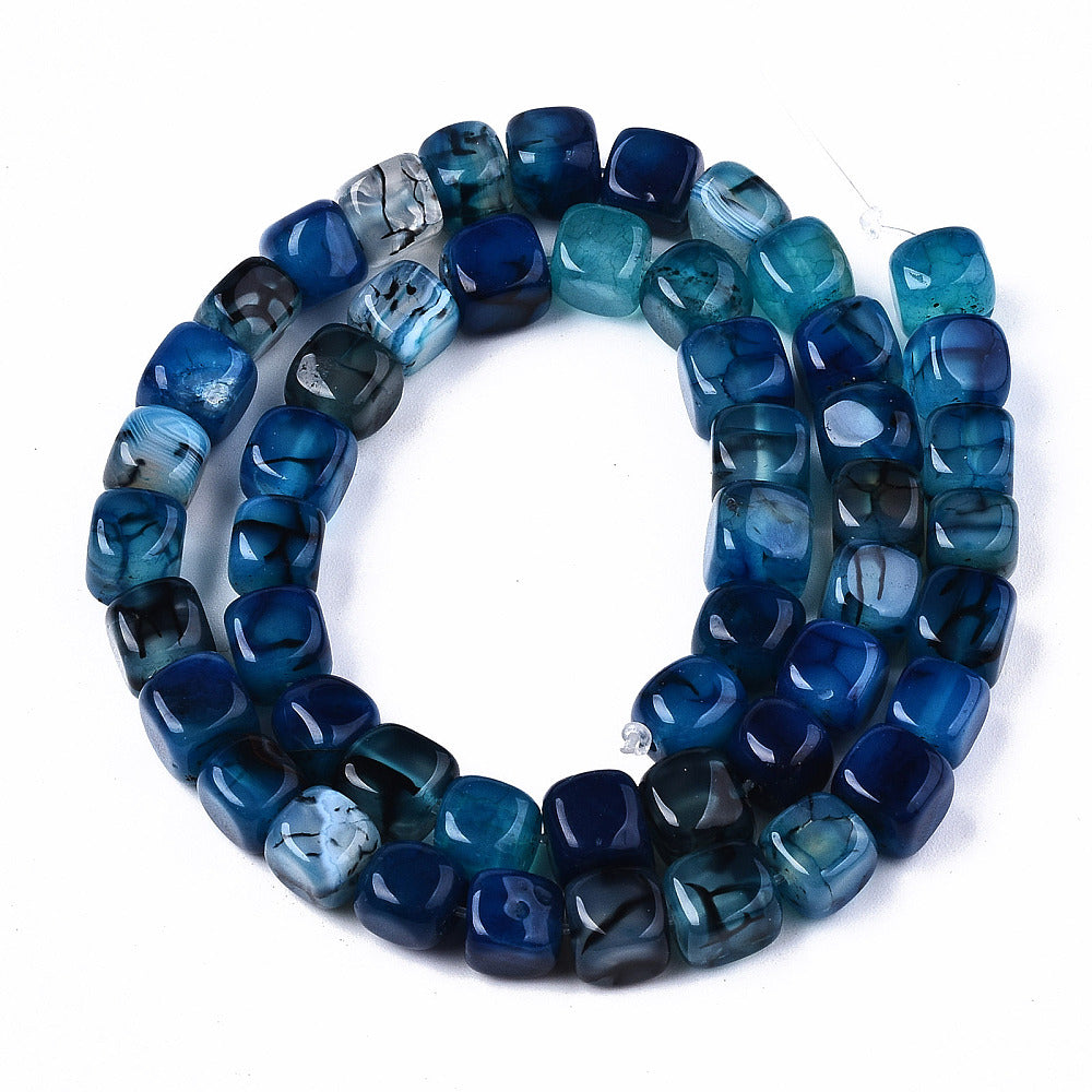 Kubformade Dragon Veins Agatpärlor 8mm Blåa Naturliga Ädelstenar, 1 sträng (ca 35cm)