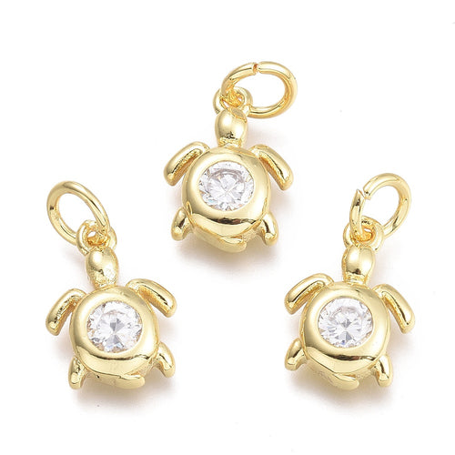 18K Guldpläterad Sköldpadda i Mässing med Klar Cubic Zirconiasten, 1st