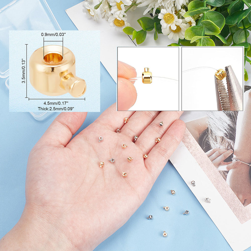 Klämpärlor Kolumn 3,5x4,5mm Crimp beads Guld & Platinum, 12-pack