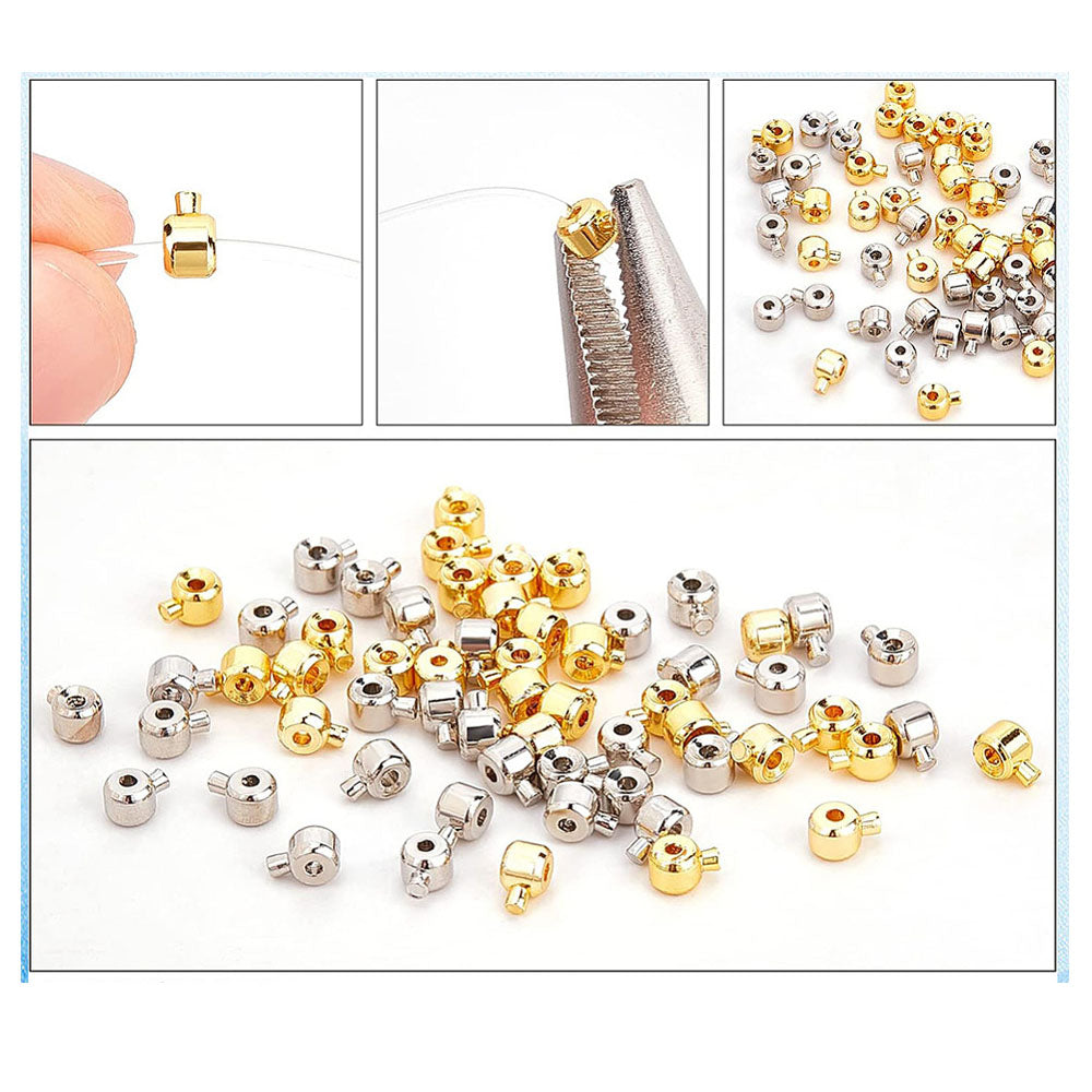 Klämpärlor Kolumn 3,5x4,5mm Crimp beads Guld & Platinum, 12-pack