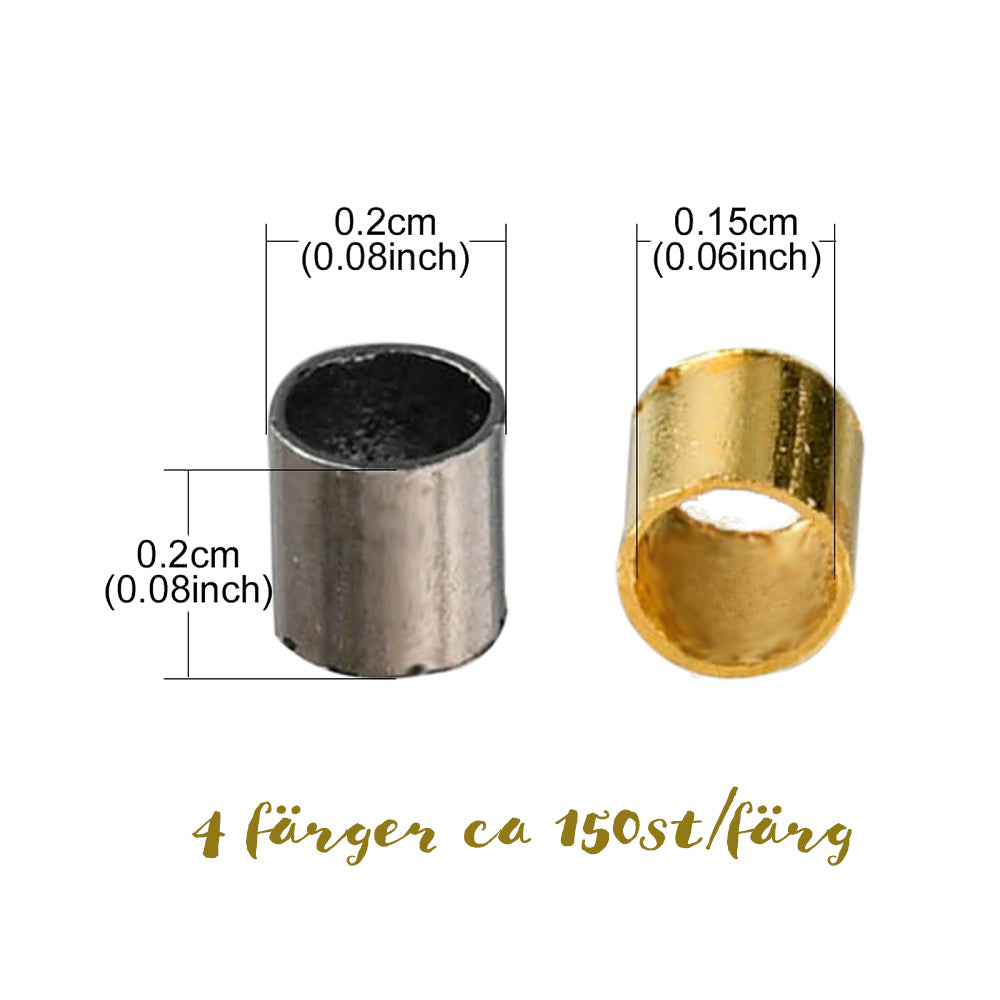 Klämpärlor Tuber 2x2mm Crimp beads Mixade färger, 600st