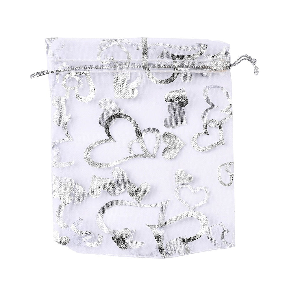 Organzapåsar ca 12x10cm Hjärtmönster Vit, 6-pack