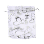 Organzapåsar ca 12x10cm Hjärtmönster Vit, 6-pack