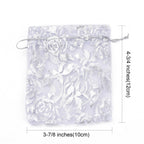 Organzapåsar ca 12x10cm Rosenmönster Vit, 6-pack