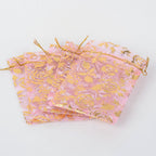 Organzapåsar ca 12x10cm Rosenmönster Rosa, 6-pack