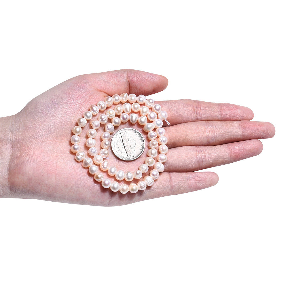 Äkta Sötvattenpärlor 6,5-7,5mm  Vit snäckskalsnyans Potatisform, 20-pack