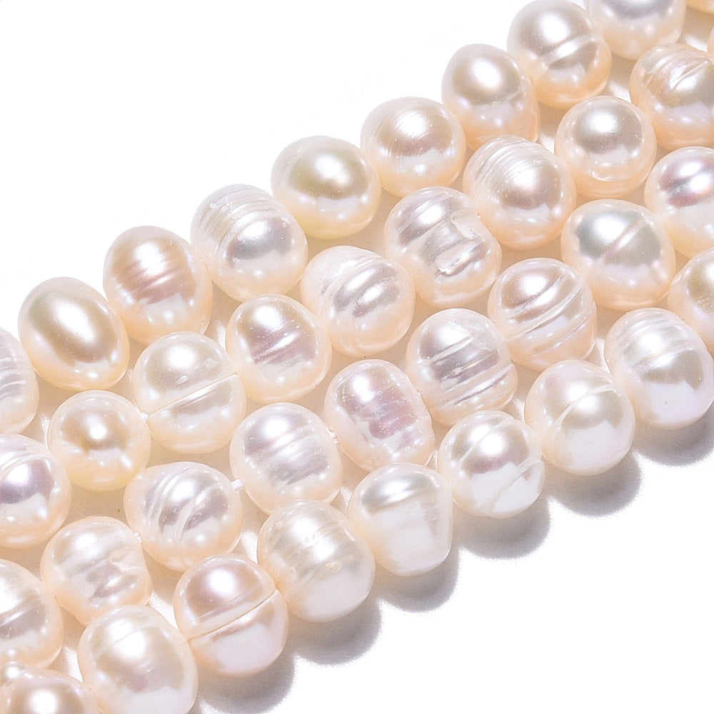 Äkta Sötvattenpärlor 6,5-7,5mm  Vit snäckskalsnyans Potatisform, 20-pack