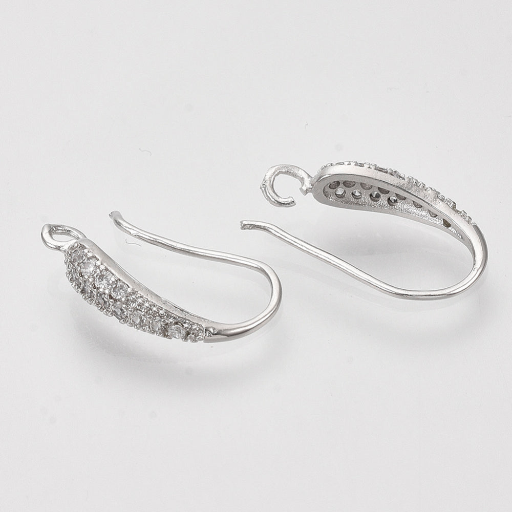 Örhängeskrokar Mässing & Cubic Zirconiastenar med Äkta Platinaplätering Nickelfria, 1 par