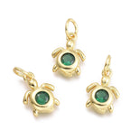 Berlock Hänge 18K Guldpläterad Sköldpadda i Mässing med Grön Cubic Zirconiasten, 1st