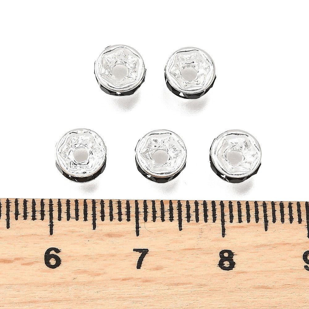Strassrondeller 6mm Svart strass Silverpläterade, 20-pack