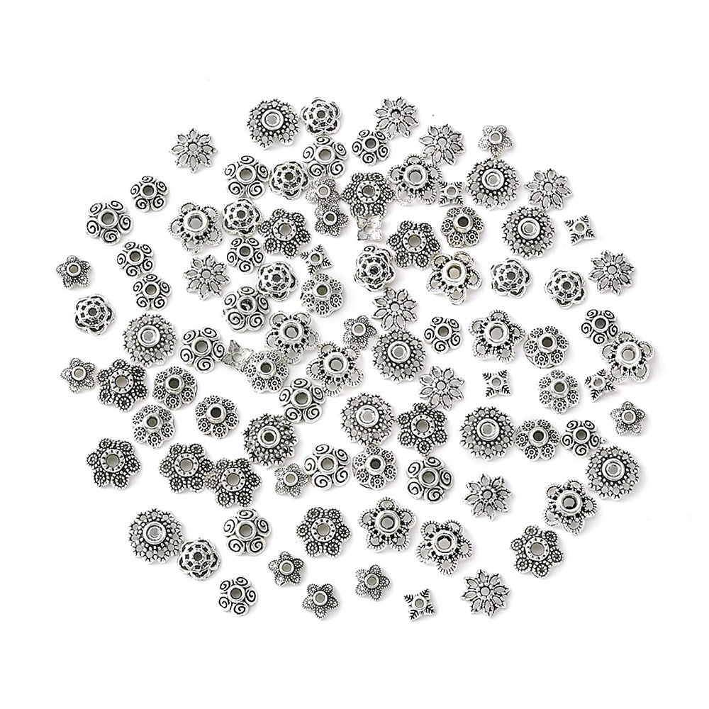 Pärlhattar 6-10mm Mixade Antiksilver, 100-pack