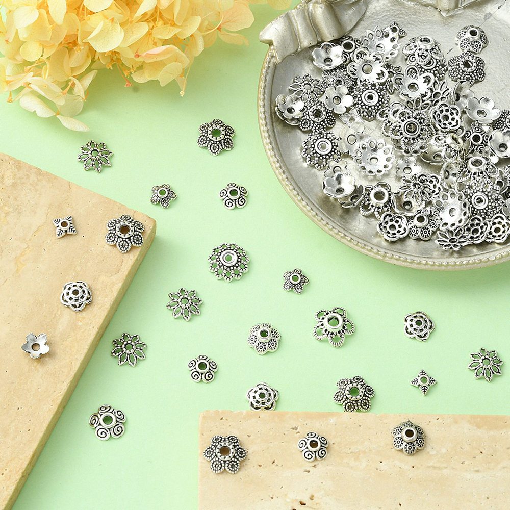 Pärlhattar 6-10mm Mixade Antiksilver, 100-pack