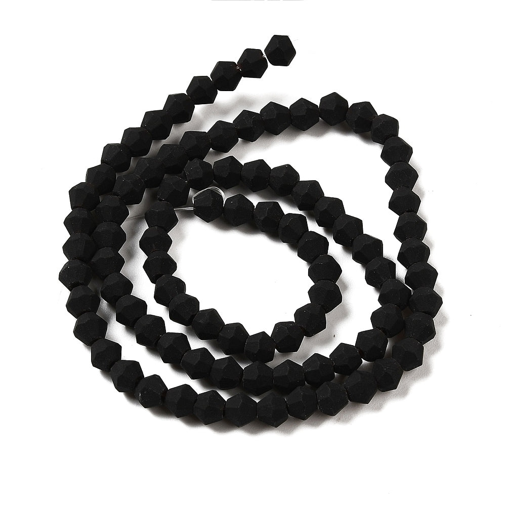 Frostade Facetterade Svarta Glaspärlor 4,5mm biconformade, 1 sträng (ca 30cm)