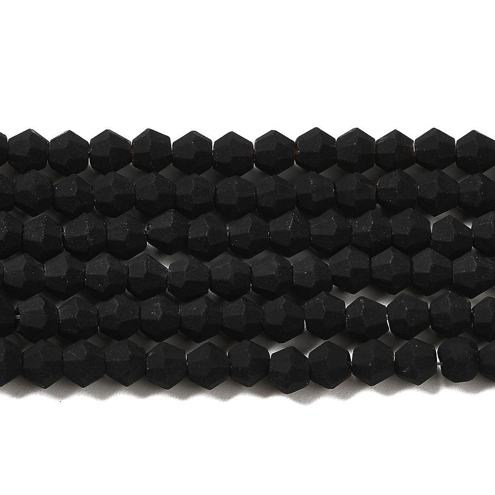 Frostade Facetterade Svarta Glaspärlor 4,5mm biconformade, 1 sträng (ca 30cm)