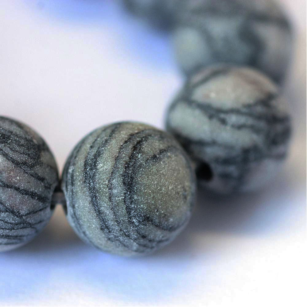 Frostade Svart Silke Netstone 6mm Naturliga Ädelstenar, 1 sträng (ca 36cm)