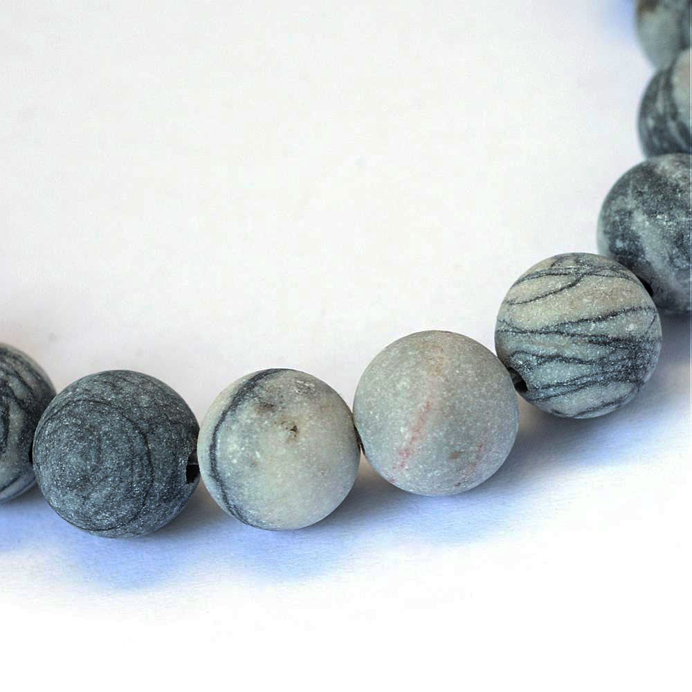 Frostade Svart Silke Netstone 6mm Naturliga Ädelstenar, 1 sträng (ca 36cm)