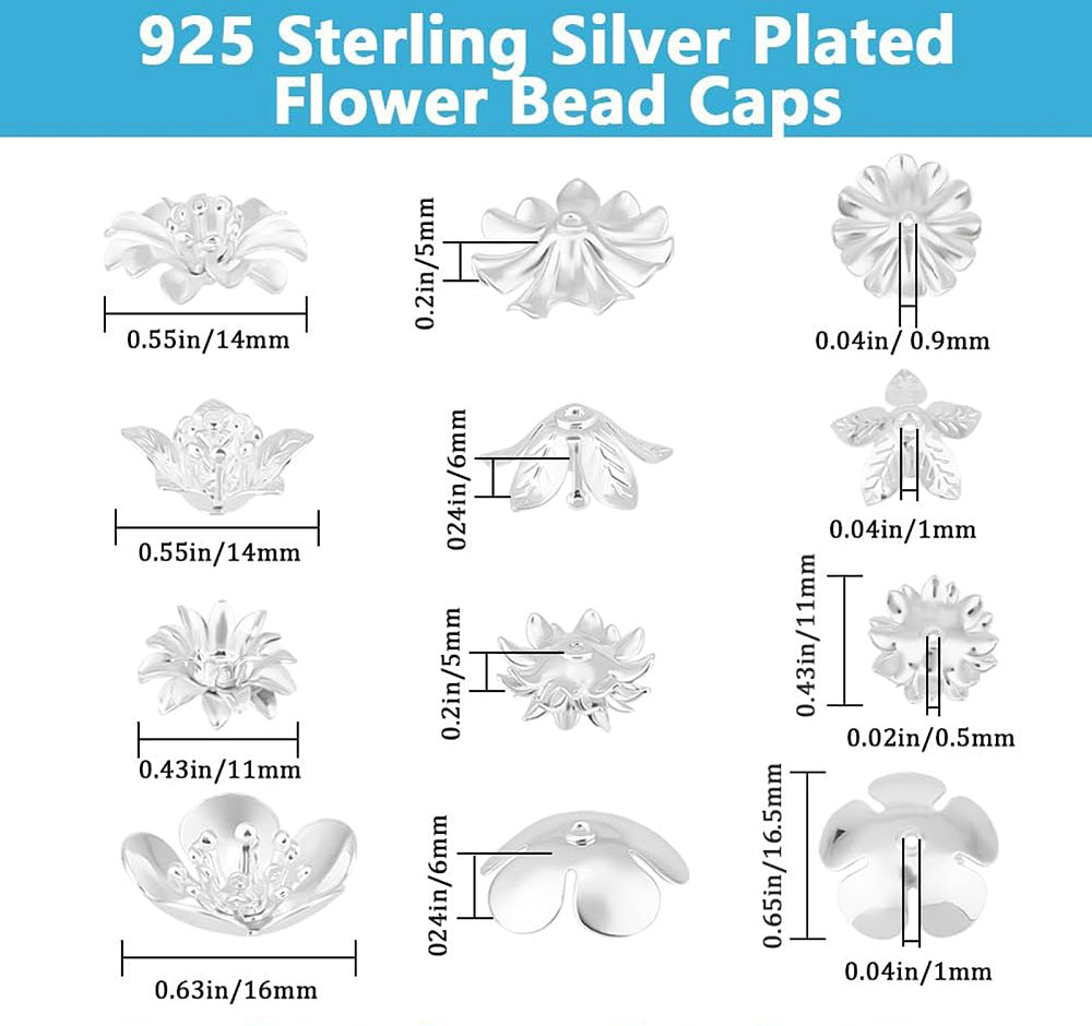 Pärlhattar Blompistiller Pläterade med äkta 925 Sterlingsilver, 8-pack