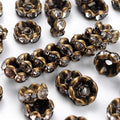 Vågiga Strassrondeller 8mm Bronspläterad Klar Strass, 10-pack