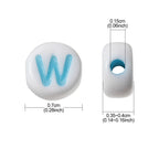 Bokstavspärlor A-Z Vita 7x4mm med Färglada tryck och horisontellt hål