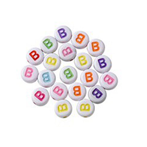 Bokstavspärlor A-Z Vita 7x4mm med Färglada tryck och horisontellt hål, säljes per bokstav i 20-pack