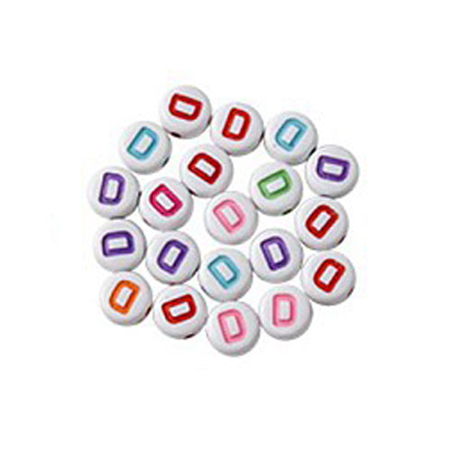 Bokstavspärlor A-Z Vita 7x4mm med Färglada tryck och horisontellt hål, säljes per bokstav i 20-pack