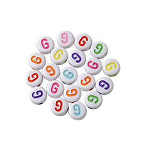 Bokstavspärlor A-Z Vita 7x4mm med Färglada tryck och horisontellt hål, säljes per bokstav i 20-pack