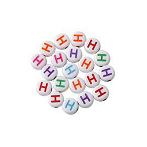 Bokstavspärlor A-Z Vita 7x4mm med Färglada tryck och horisontellt hål, säljes per bokstav i 20-pack