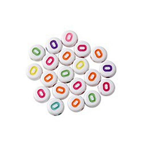 Bokstavspärlor A-Z Vita 7x4mm med Färglada tryck och horisontellt hål, säljes per bokstav i 20-pack